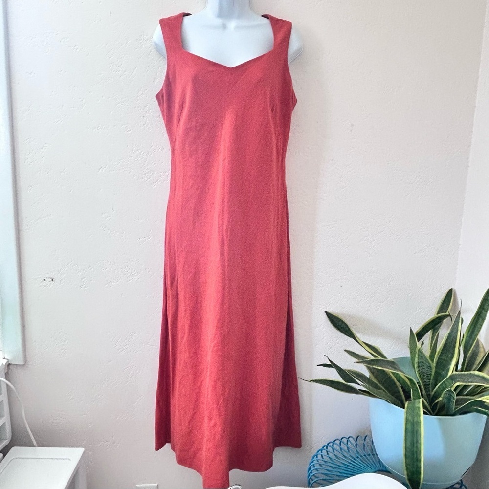 LENNIE New York Vintage 90s Linen Maxi Dress Sweetheart Neckline Coral Size 10 M - Picture 2 of 12